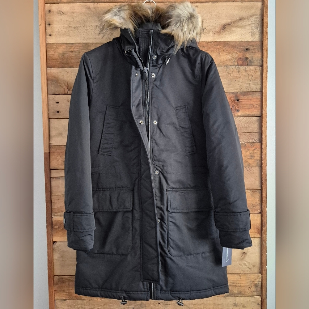 Parka with Faux Fur Hood Mid Length Winter Coat Charcoal Snow Ski Women's Small - Picture 4 of 14